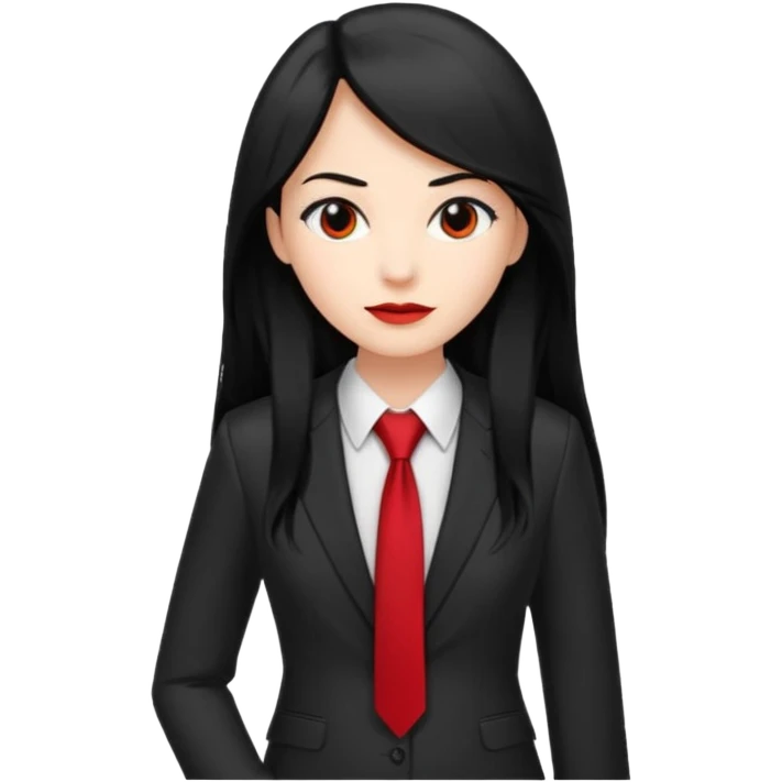 female boss in suit, long black hair, red tie emoji