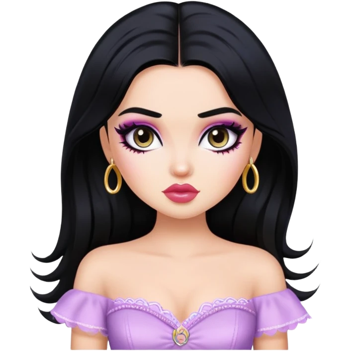 gothic style, black hair, pretty makeup, pretty bratz baddie emoji