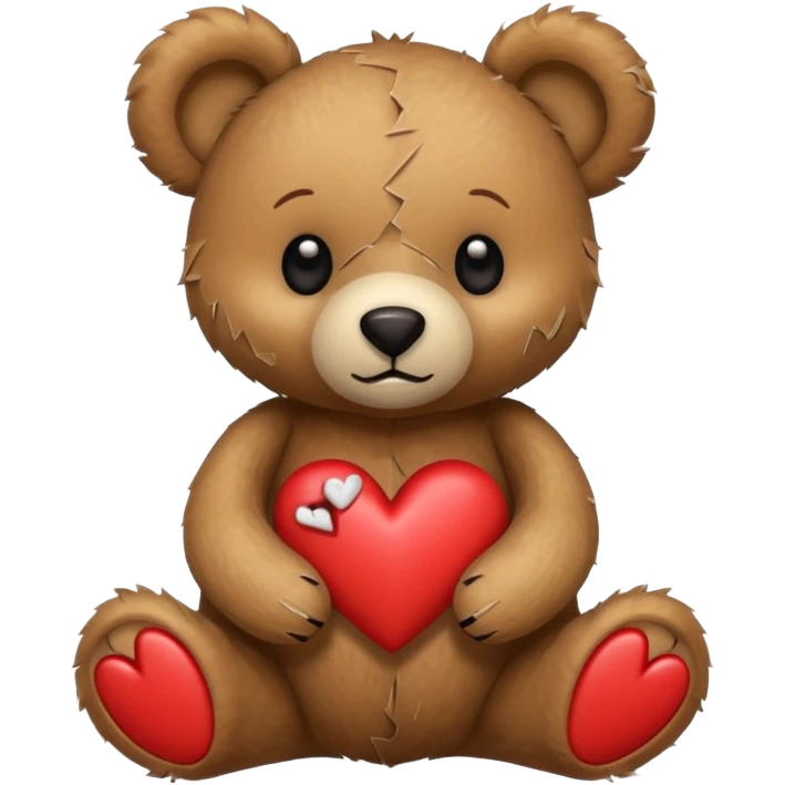 broken toy bear with a stitched heart emoji