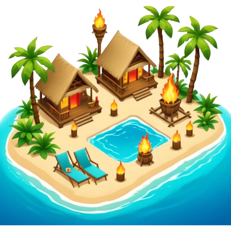 glowing tropical beach resort in airbnb style isometric emoji