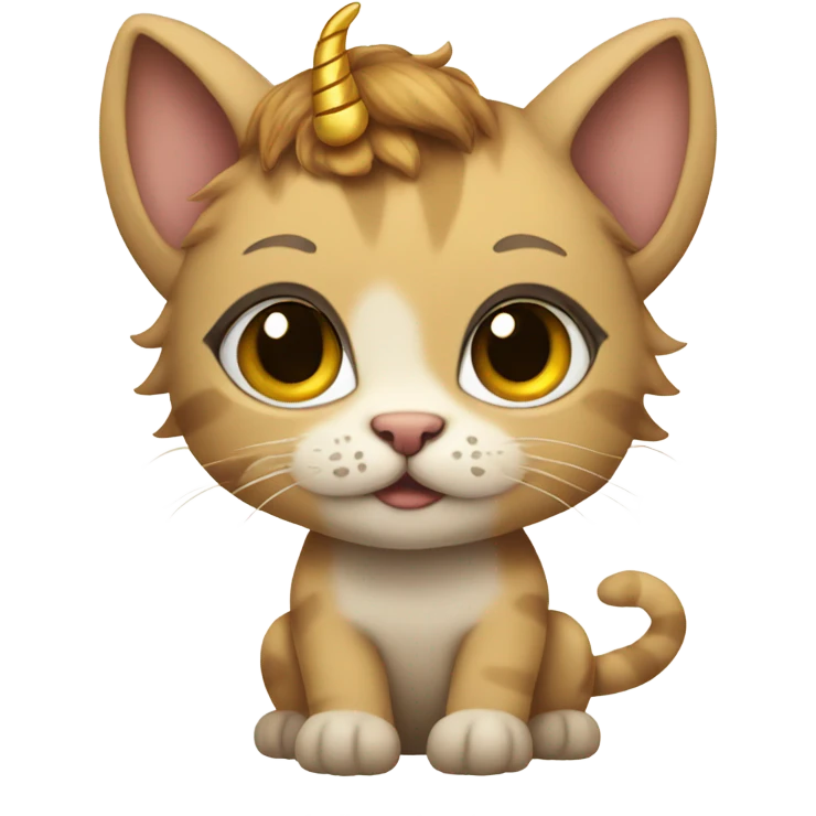 A kitten wearing a lion t shirt and with a unicorn headband on and a pigtail  emoji