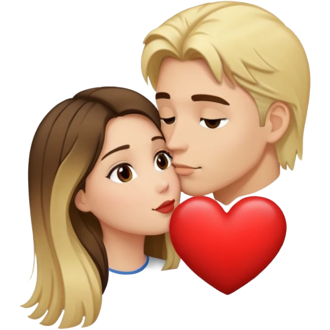 Un gars blond qui fait un bisous à une fille brune avec un cœur au dessus  emoji