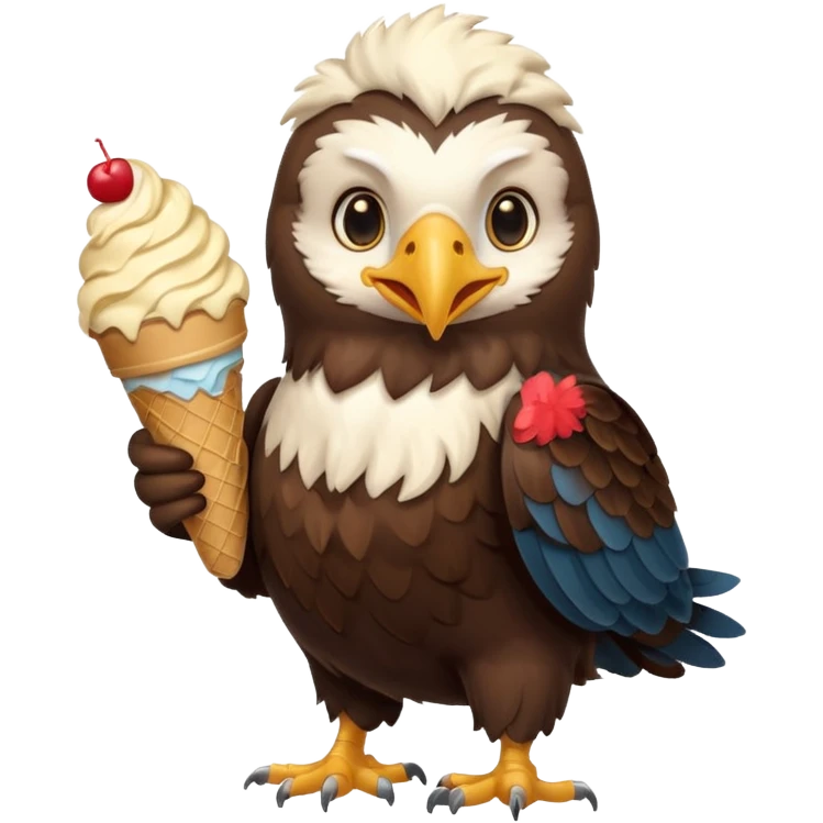 Cute eagle eating ice cream emoji