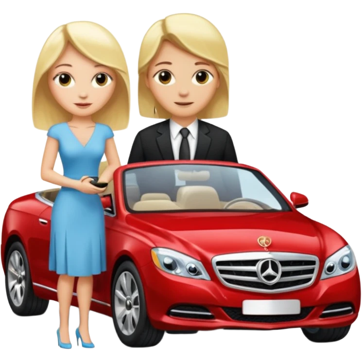 Mujer rubia bonita recibiendo un carro lujoso de un hombre adinerado  emoji