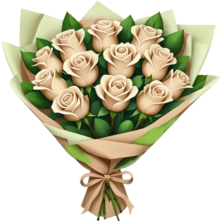 white roses bouquet in brown paper emoji