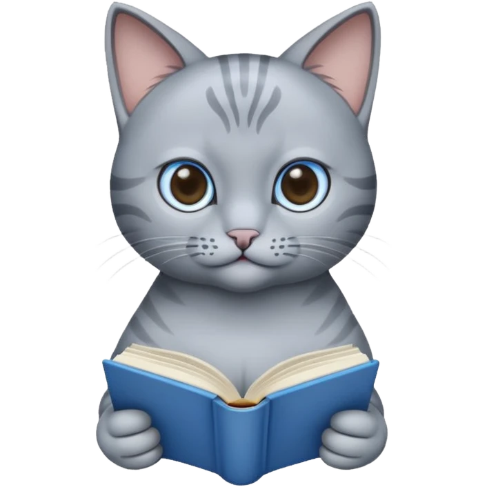 gray Cat reading blue book emoji