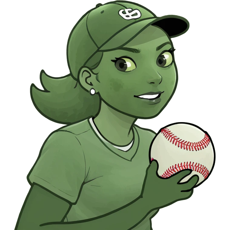 Girl playing softball with dog emoji