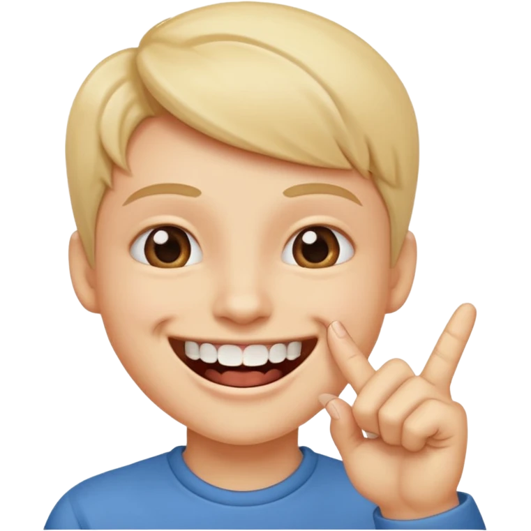 Con una sonrisa en la cara mientras muerde la punta del dedo indice en la boca son sus dientes emoji