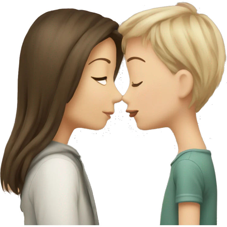 Short long haired girl kissing very tall short haired girl  emoji