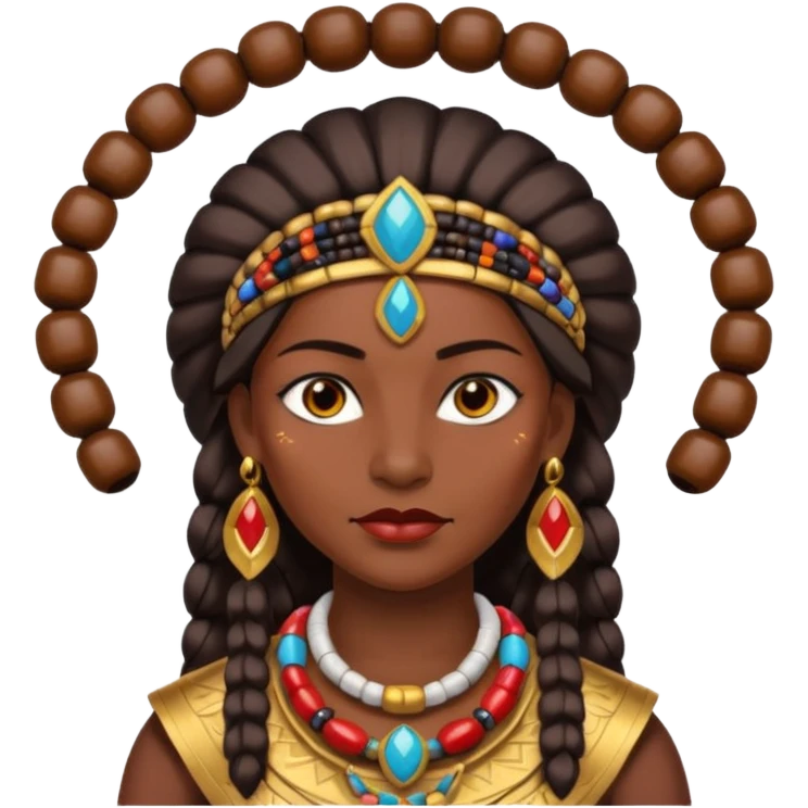 A strong female chief with decorated beads, confident posture, and protective aura.
 emoji