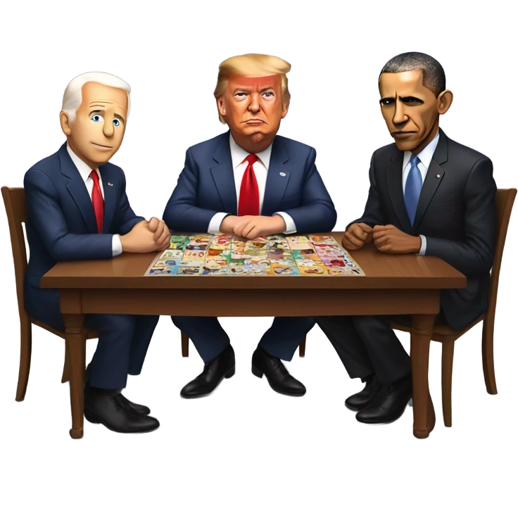 Trump, Biden, and Obama playing a game together. emoji