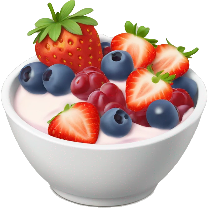 fruit yogurt bowl with strawberries and grapes emoji