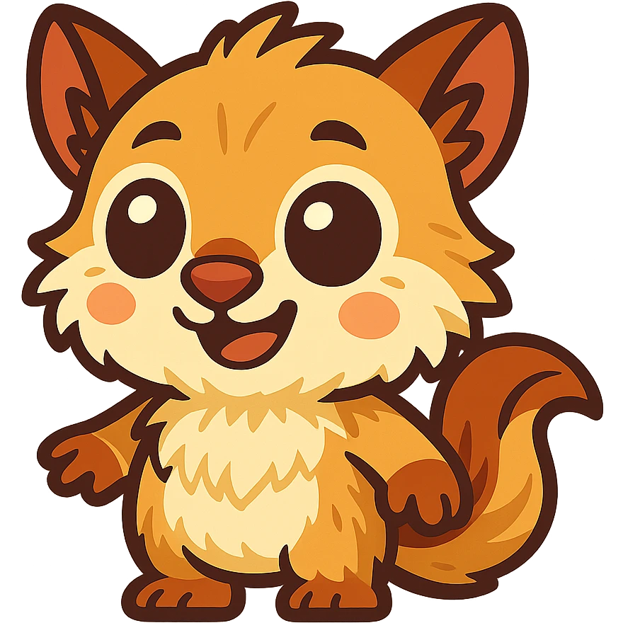 cute gibberling character, chibi proportions, big eyes, soft fur, friendly expression emoji