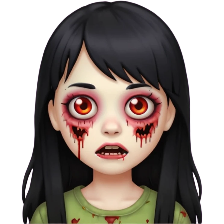 faça o emoji de uma menina zumbi de cabelos longos pretos com franja emoji