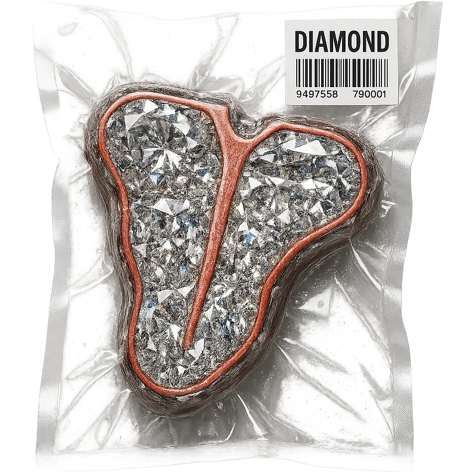 meat steak made of diamond, glossy and puffy, no background emoji