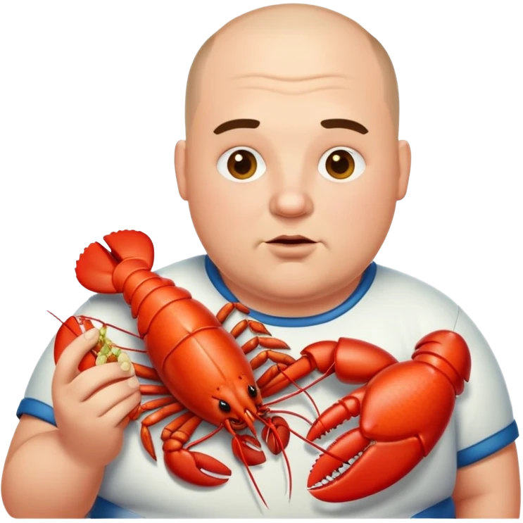 a bit fat man with a buzz cut eating a lobster emoji