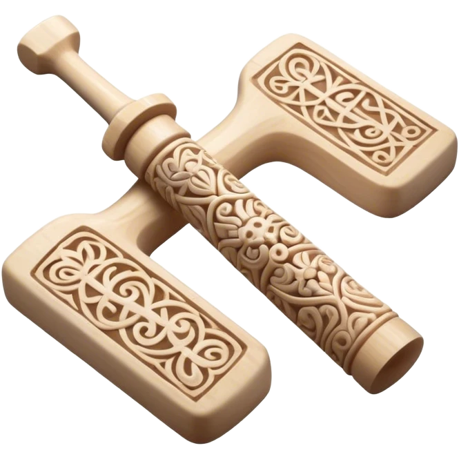 Scandinavian carving icon, bone with intricate Norse patterns, show chisels and carving tools, minimalistic style, clean lines, transparent background. emoji