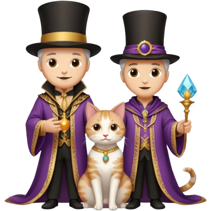magician couple and their pet cat emoji