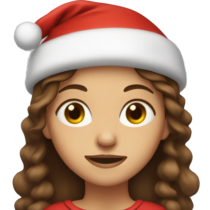 brown haired girl portrait wearing a Santa hat emoji