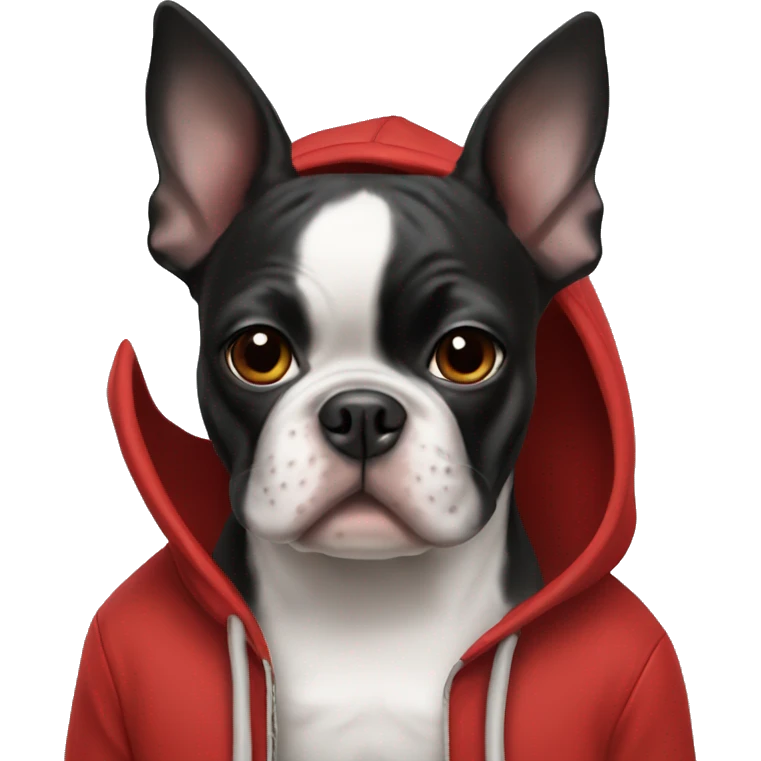 boston terrier wearing red hoodie emoji