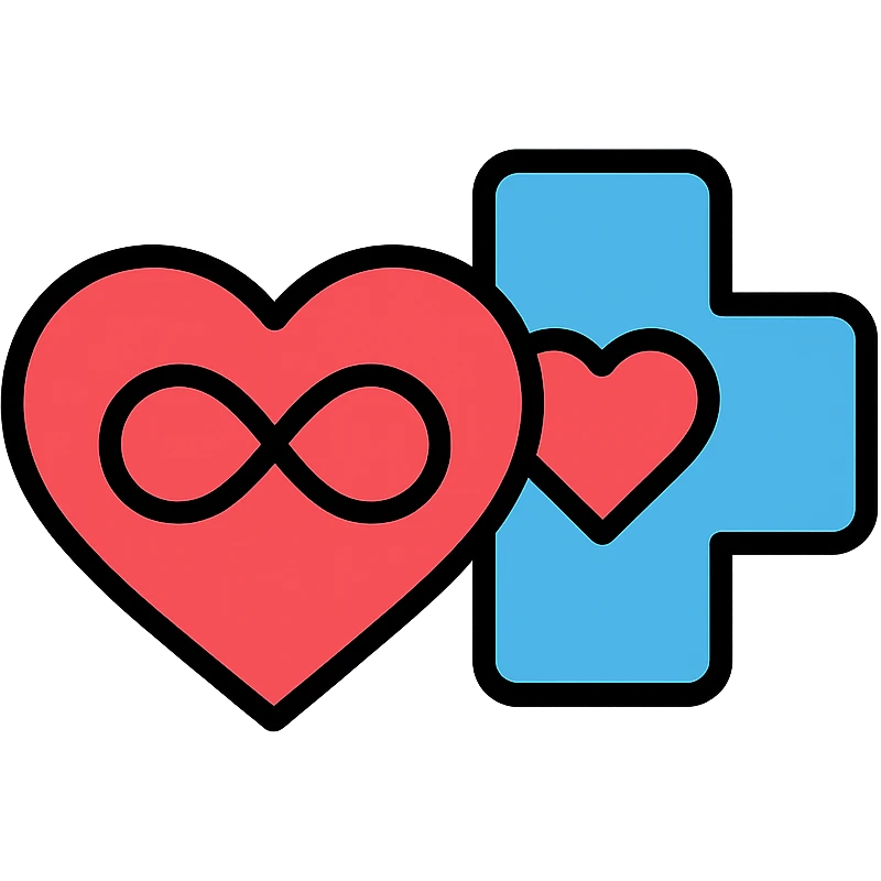 icon representing chronic illness, medical cross with a heart and a subtle infinity symbol emoji