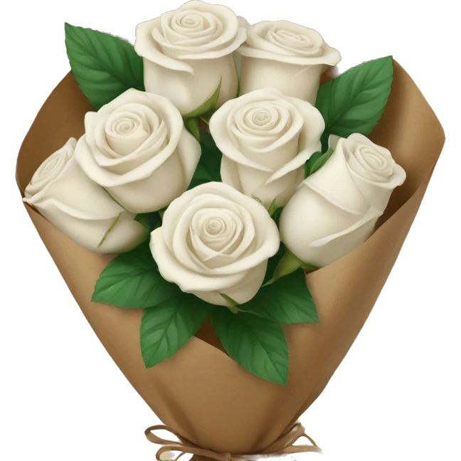 white roses bouquet in brown paper emoji