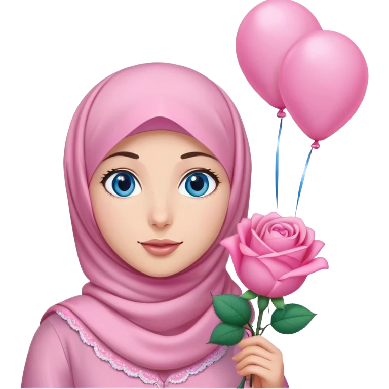 Turkish beautiful finish Konya girl blue eyes with pink hijab islamic dress and had on her hand Rose baloons  emoji