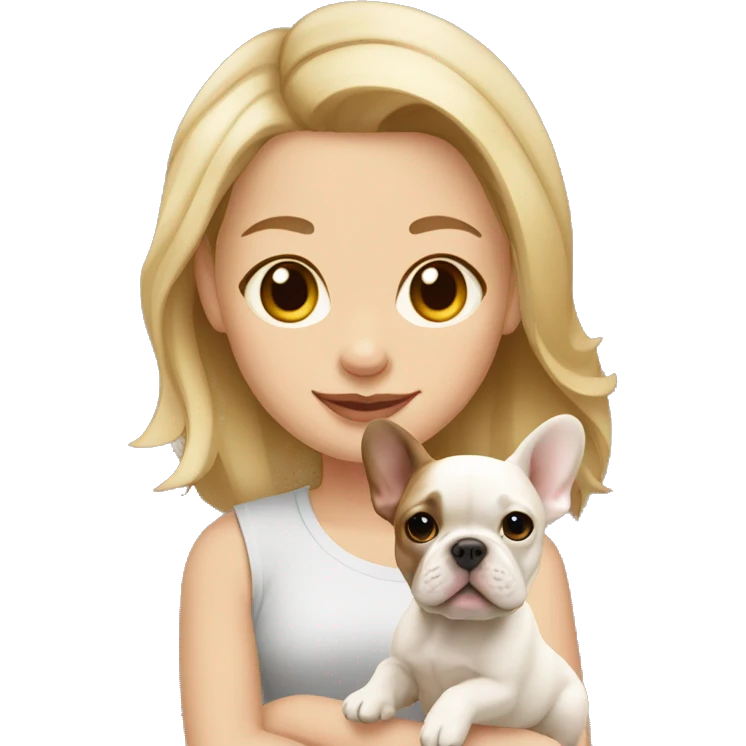 Brown-blond girl with beige but whiter French bulldog puppy emoji