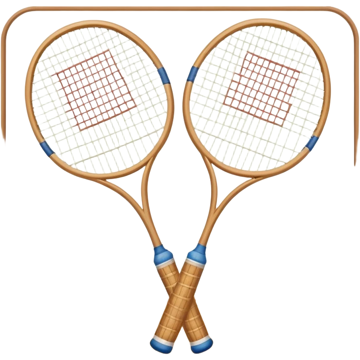 Two crossed badminton rackets with a shuttlecock resting in between, set against the faint outline of a badminton court. The image highlights the tools of the sport, with a subtle emphasis on the court's net and boundaries, symbolizing competition and skill. emoji