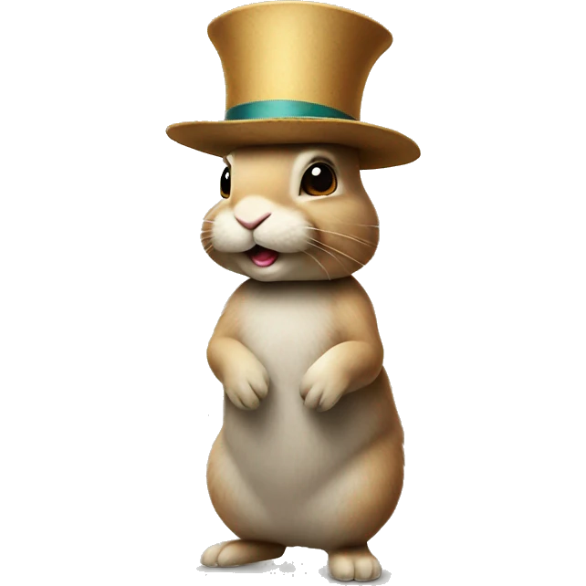 rabbit stands on two legs with hat emoji