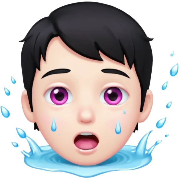 Boy with black hair, pink eyes rolled back, mouth open , water dripping from chin emoji