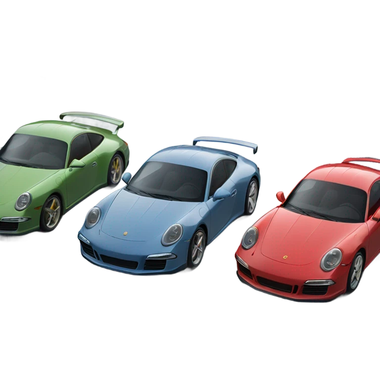 6 porsche 911 cars lined up next to each other all different colours emoji