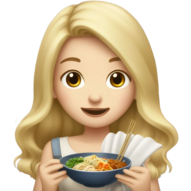  Blonde long hair girl eating Korean food emoji