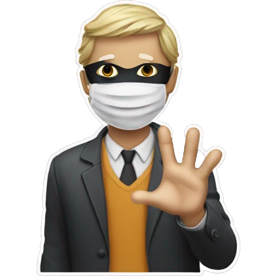 A sticker of a guy in a mask who waves hello emoji
