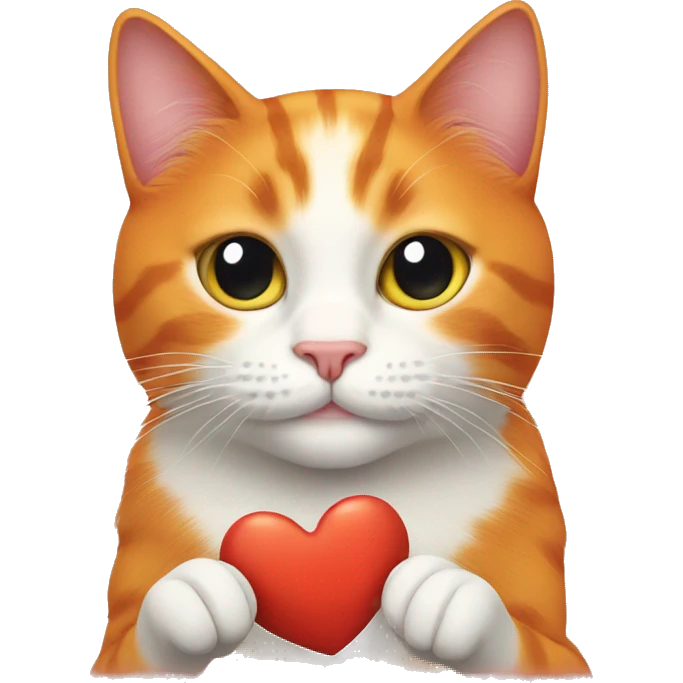Orange cat holding heart emoji