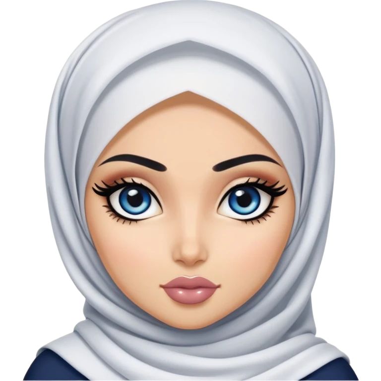 pretty bratz baddie, full cover niqapi hijabi, black eyeliner, medium white skin, dark blue  eyes emoji