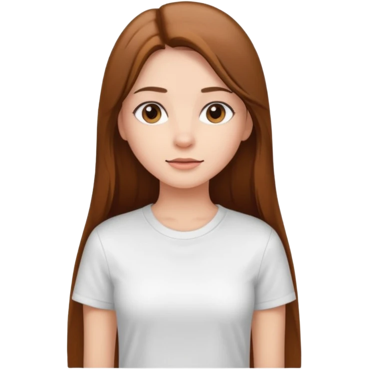 Girl with long brown straight hair, in white top t shirt  emoji