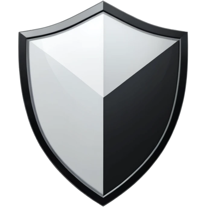 Metallic shield emoji, black and white reflective metal, simple geometric design, flat futuristic style
 emoji