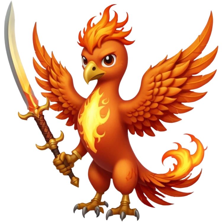 Phoenix holding two swords on fire  emoji
