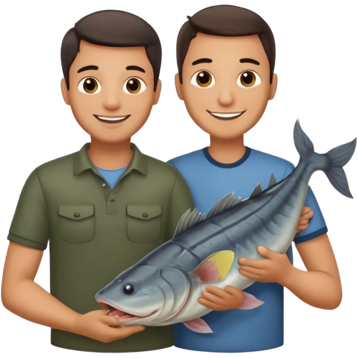 Father and son happy after catching a catfish emoji