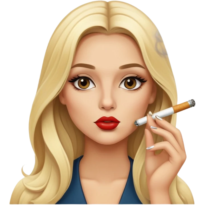 blonde gorgeous girl long hair with latina makeup smoking a cigarette and blowing smoke emoji