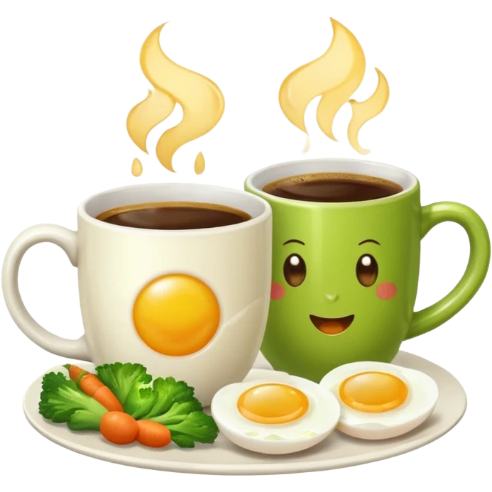 eggs with veggies and on the side one coffee in cute mug emoji