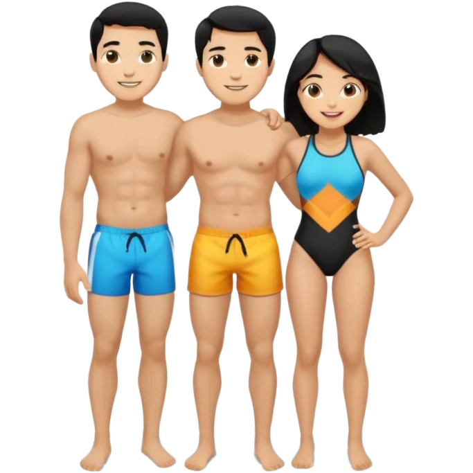 ligh skin black hair man and ligh skin black hair woman swin suit full body emoji