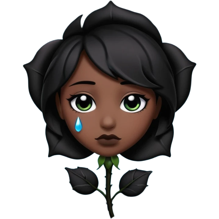emo black rose with a teardrop emoji