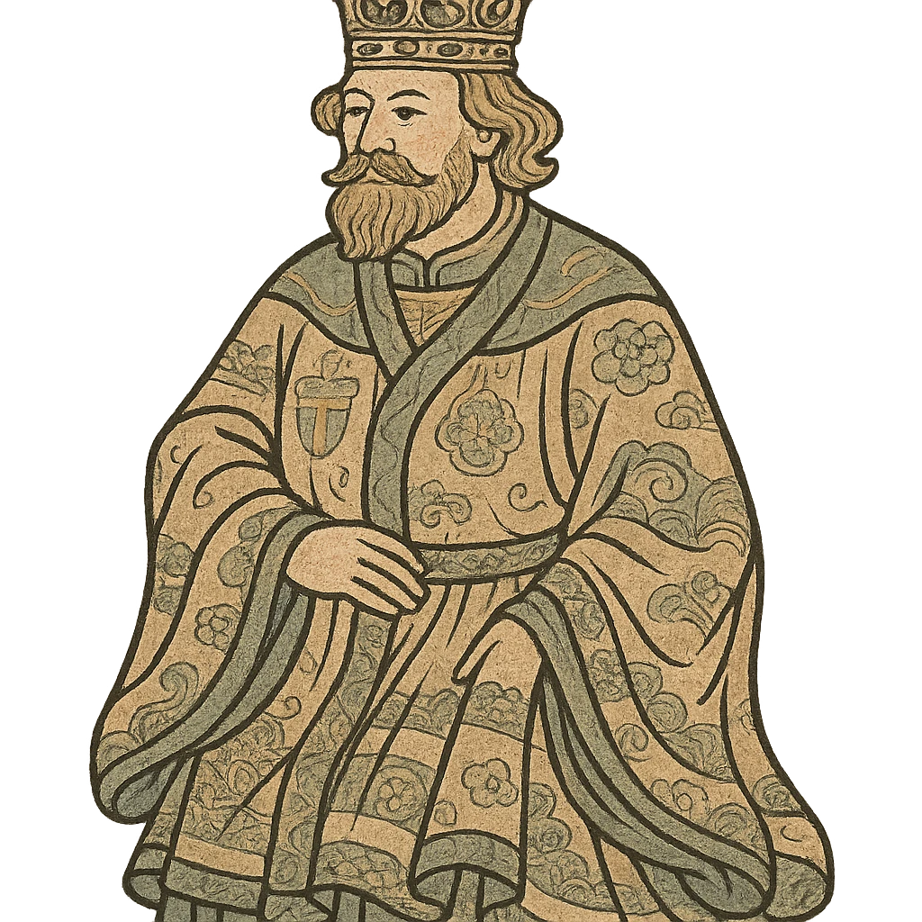 ukiyo-e style Swedish king, traditional robe, ornate crown emoji