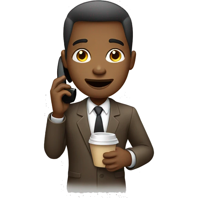 African American talking on phone and holding a coffee  emoji