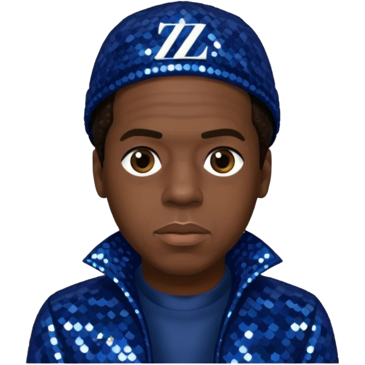 Jay-Z with dark brown hair, dark blue sequin outfit emoji