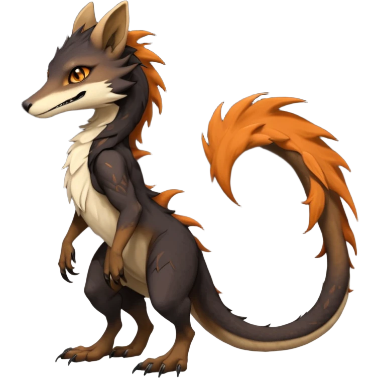 Brown and beige badass elegant wild beautiful natural cute badass epic exotic anthro modern furry 2-legged sergal-vernid-creature, full body, dark-brown-black-gradient pretty hair, with a long tufted tail, beautiful hazel-orange eyes, aesthetic, art by LiLaiRa, art by art by Falvie emoji