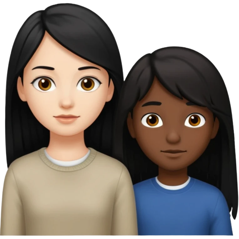 White girl with long black hair, brown boy with short black hair emoji