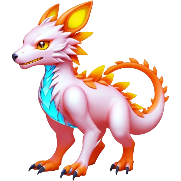 Modern lush warm-colored neon-colored Digimon-Fionbri-creature (full body) emoji